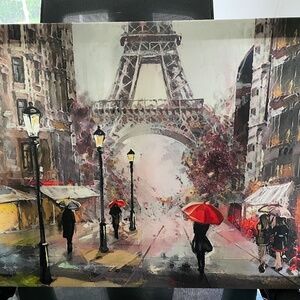 Canvas woman red umbrella in Paris